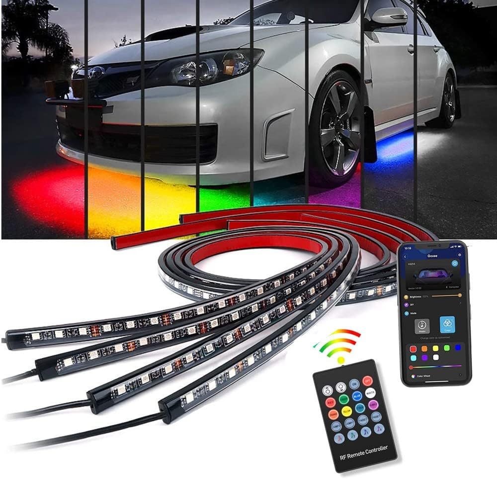 Car Underglow Neon Accent Strip Lights 252 LEDs RGB 8 Color Sound Active Function Music Mode Light Strips for Cars Van SUV Truck
