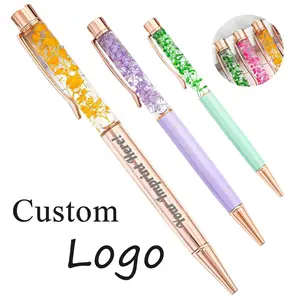 Custom Printed Logo Engraved Creative DIY Dry Flower Metal Ballpoint Pen Bulk Wholesales Advertisement For Personalized Gift