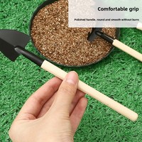 升级优质木柄迷你园林工具套装3件套手工工具铲耙和抹刀，用于盆栽家庭花园