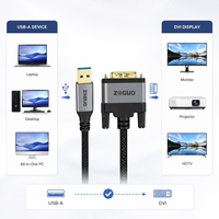 Cable USB-A a DVI Macho-Macho para Monitor, Chapado en Oro, con Cubierta Trenzada, Blindado con Cobre Desnudo, Compatible con Resolución 1080P