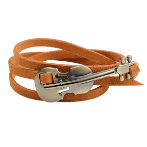Bracelet à breloques violon en cuir véritable et alliage de zinc, bijou fantaisie, accessoire cadeau - Product Image 5