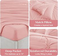 Ensemble de literie Queen Contemporary 7 pièces, tout-en-un, toutes saisons, rose, avec drap plat, drap-housse, taies d'oreiller et housses de coussin