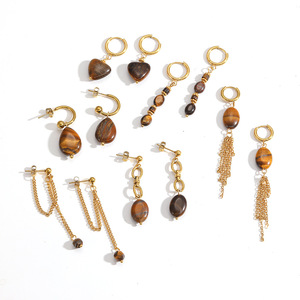 Pendientes Colgantes Vintage de Ojo de Tigre con Borlas, de Acero Inoxidable, con Forma de Corazón, Joyería de Moda, Origen Yiwu TE60631 - Product Image 3