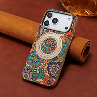 Étui de téléphone magnétique rotatif avec béquille, texture florale bohème en liège, personnalisé en usine (OEM/ODM), compatible avec les séries Apple