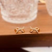 Romantische 14K Vergoldete S925 Silber Zirkon Schleifenohrringe 925 Sterling Silber Schleifenknoten Ohrringe