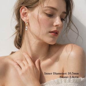 Boucles d'oreilles pendantes de luxe en or 14K plaqué rhodium avec 3 pierres de moissanite, 2 carats au total, couleur D, pureté VVS, pour femme, épouse, maman - Product Image 2