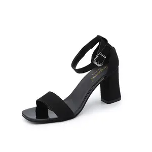 Sandals female summer new thick heel black student open toe one-line buckle Roman high heels female shoes