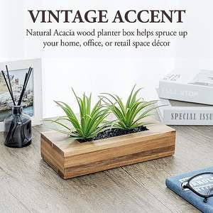 Plantas de Césped Artificial en Maceta Decorativa de <span class=keywords><strong>Madera</strong></span> Maciza de Acacia de Lujo, Vegetación Artificial en Contenedor Rectangular de <span class=keywords><strong>Madera</strong></span> - Product Image 3