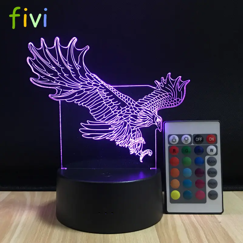 Lampe LED USB en forme d'aigle 3D, avec télécommande, idéale pour une Table de bureau, 16 couleurs de lumière