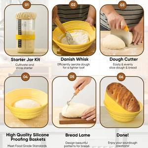 Kit <span class=keywords><strong>de</strong></span> démarrage pour levain, Fournitures pour la cuisson du pain au levain, Ensemble <span class=keywords><strong>de</strong></span> 2 paniers <span class=keywords><strong>de</strong></span> levage en silicone, Cadeaux pour kit <span class=keywords><strong>de</strong></span> démarrage du levain - Product Image 4