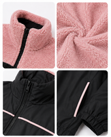 Produsen Jaket Sherpa Fleece Pria Custom Logo OEM, Jaket Bomber 2-in-1 Polar Fleece + Nylon yang Dapat Dibalik