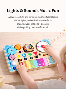Tableau d'activités multifonctionnel en bois pour DJ, avec lumières LED, interrupteurs, jouet musical Montessori avec <span class=keywords><strong>piano</strong></span> pour enfants, fabriqué sur mesure - Product Image 2