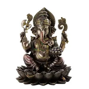 Wholesale Ganesha Statue Sitting on Lotus Pedestal Lord Ganesha Statue