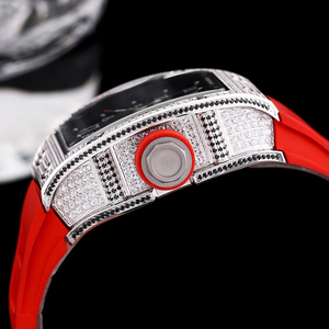 Diamond Bezel <b>Skeleton</b> Tonneau <b>Watch</b> Men's RM010 style Luxury <b>Automatic</b> <b>Watch</b> With Red Rubber Strap - Product Image 6