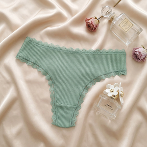 Tangas de algodón acanalado para mujer, de talle bajo, suaves y elásticas, ropa interior cómoda de talla grande, lencería íntima femenina al por mayor - Product Image 1