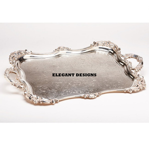 Classic Stylish Brass Serving Tray New Arrival Handmade Best Serving Platter Top Quality Decorative Brass Serving Dish - Product Image 2
