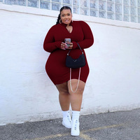 Nouveauté Robes pour femmes grande taille à rayures côtelées de couleur unie simples et élégantes à fermeture éclair pliables