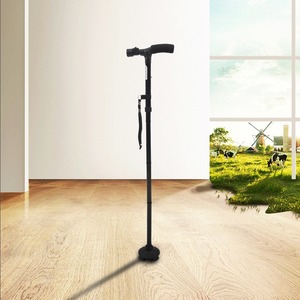 ไม้เท้าอลูมิเนียมอัลลอยด์พร้อมปลายยางปรับระดับได้พับเก็บได้สำหรับผู้สูงอายุเดินป่าใช้กลางแจ้งสีดำ - Product Image 1