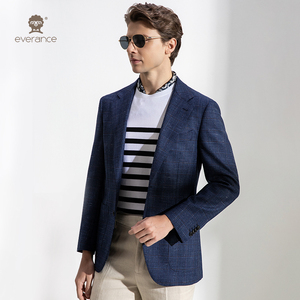 Veste décontractée <span class=keywords><strong>bleu</strong></span> <span class=keywords><strong>marine</strong></span> à carreaux pour <span class=keywords><strong>homme</strong></span> Revers en pointe <span class=keywords><strong>Blazer</strong></span> de luxe à simple boutonnage Vêtement d'extérieur - Product Image 5