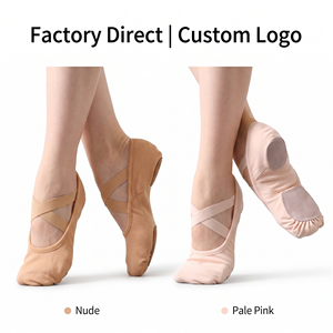 Chaussons de danse de haute qualité pour enfants, en toile extensible quadridirectionnelle et cuir à semelle fendue - Product Image 4