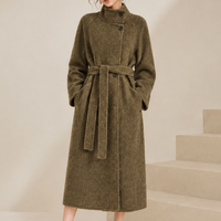 Nouvelle Collection Hiver – Manteau Coréen Décontracté pour Femme en Laine Tissée Respirante avec Doublure en Cachemire Écologique et Ceinture – En Stock