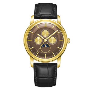นาฬิกาควอตซ์ผู้ชายสแตนเลสสตีลแบบกำหนดโลโก้ OEM คุณภาพสูง กระจกโดม กันน้ำ สีทอง หรูหราสำหรับผู้ชาย - Product Image 1