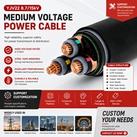 Cable de Alimentación de Cobre de 3 Núcleos IEC 60502 8.7/15kV YJV22, Blindado con Cinta de Acero, Aislamiento XLPE, Cable Eléctrico de Media Tensión