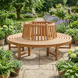 Modern Minimalist Design Solid Teak Wooden Round <b>Bench</b> Chair Set for Garden Outdoor Patio Hotel or Park Events Made in Indonesia - Product Image 2