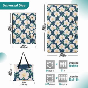 New Arrival Hawaiian Tropical Hau Flower Zipper Picnic <b>Mat</b> Extra <b>Large</b> Foldable Women's Handbag Custom Beach Blanket Picnic Bag - Product Image 2
