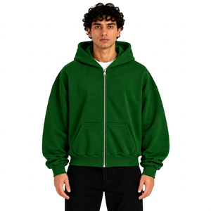 Sudadera con Capucha AURA para Hombre, Verde, con Cierre, Forrada, Informal, de Felpa, Color Sólido, Corte Regular, con Ribetes, para Otoño, 100% Algodón, 350g - Product Image 1