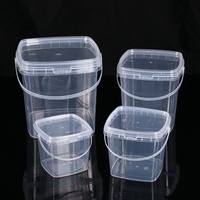 Seau carré transparent en plastique de 2 litres avec couvercle en PP, recyclable, de qualité alimentaire, pour l'eau et les aliments, vente en gros d'usine