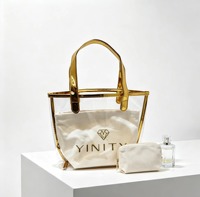 Sac à main holographique de luxe avec poignée dorée, logo personnalisé, mini sac fourre-tout, sac de plage rayé, sac de shopping
