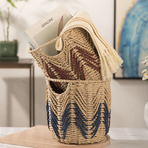 Cesta Tejida de Estilo Nórdico, Cesta de Almacenamiento Hecha a Mano, Azul y Roja, Forma Irregular, Ecológica, Decoración para el Hogar, Dormitorio, Habitación Infantil - Product Image 2
