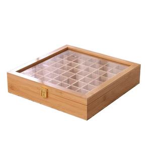 Bamboo Essential Oil <b>Box</b> With Glass Lid 36 Grids <b>Lockable</b> Storage For Personal Care Rectangle Shape Customizable Size - Product Image 1