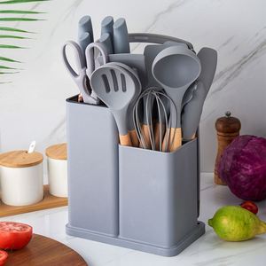 19-Piece Silicone Kitchen Utensil Set With Wooden Handles for Kitchen Knives, Spatulas Spoons Non Stick Pans for Cooking - Product Image 2