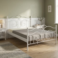 Lit plateforme vintage européen pleine taille en métal avec cadre à motifs, robuste, à lamelles tubulaires métalliques, facile à assembler, pour hôtel et appartement
