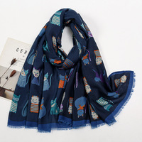 Écharpe longue chaude pour femme automne-hiver, imprimé chat mignon, châle doux, accessoire de mode universel pour le cou