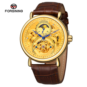 Montre automatique squelette élégante pour homme, neuve d'usine, mouvement Shanghai, bracelet 24 mm, cadran analogique, alarme, phase de lune personnalisée - Product Image 1