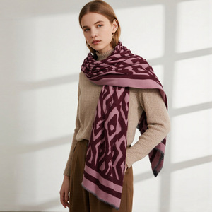 Elegant Geometric Scarf for Women Soft Warm <b>Wool</b> Blend 90x180cm Large Diamond Pattern Winter Shawl <b>Wrap</b> - Product Image 1