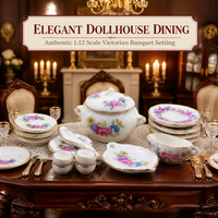 Service à thé miniature en céramique à bord doré, accessoire pour maison de poupée 1:12, mini théière et vaisselle pour jeu d'imitation de poupée