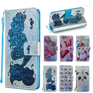 Funda de teléfono con Tapa de cuero PU con purpurina para Samsung Galaxy Note 10 S8 S9 A21 A51 A41 A10S A20S Funda de cuero Flash