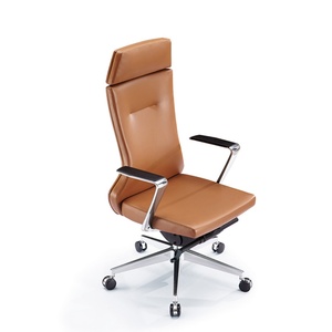 Fauteuil de bureau de direction de luxe en cuir véritable marron, inclinable, ergonomique, avec dossier en maille, design moderne - Product Image 2