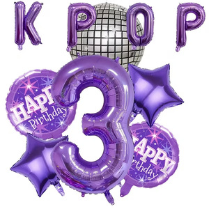 Ensemble de ballons <span class=keywords><strong>en</strong></span> aluminium sur le thème KPOP violet avec chiffres pour la décoration de fête d'anniversaire des enfants et la prise de photos - Product Image 3