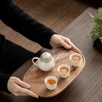 Plateau à thé en bois massif de noyer, style japonais, rectangulaire, pour servir le thé, la pâtisserie, etc.