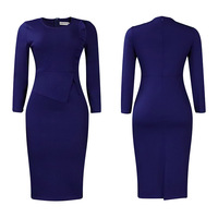 Nouvelle Robe Midi Crayon Formelle pour Femme, Col Rond, Volants, Effet Enveloppant aux Hanches, Style Africain, pour Bureau et Soirée