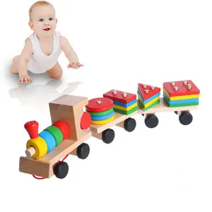 Holzzug Spielzeug blöcke Zug Spielzeug Sets Manimalowoodducational Stack inkidame Geometrie Holz Fo3dkids Kinder Farbbox Unisex MT