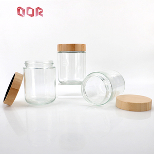 Bouteille en verre de luxe carrée de 200 ml avec couvercle en bambou et bois, avec bouchon à vis, pour médicaments, miel en poudre, capsules, bonbons, aliments. - Product Image 1