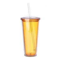 Gobelet en plastique transparent réutilisable personnalisé en gros avec paille et couvercle, anti-fuite, sans BPA, écologique, vaisselle personnalisée
