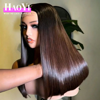 Wig Rambut Manusia Lurus Alami Warna Coklat Tanpa Lem Super Double Drawn SDD Rambut Mentah Vietnam 2x6 HD Lace Closure Wig Bebas Kusut