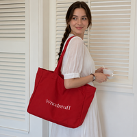 Sac fourre-tout en toile blanc grande capacité avec logo personnalisé, poignée longue, bouton-pression et impression de lettres pour voyage, fabrication OEM